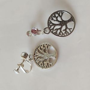 New tree of love silver tone clip on earrings handmade